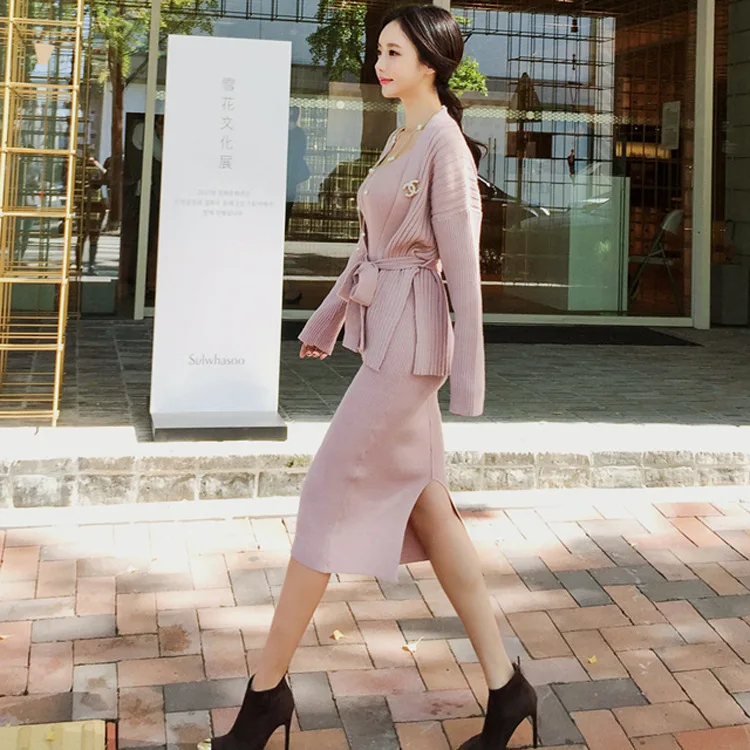 Женский комплект из 2 предметов платья свитера 2020 новое зимнее повседневное