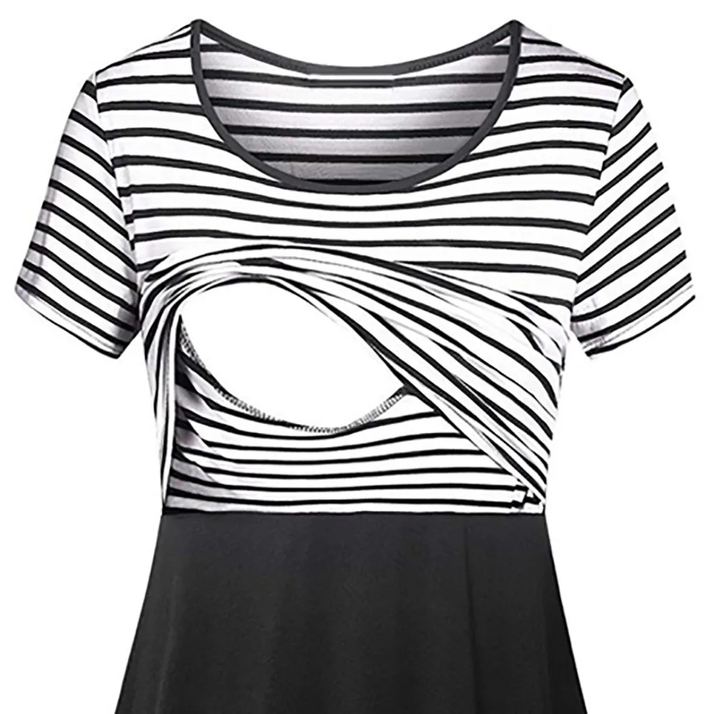 Кормящих женское летнее Повседневное платье в стиле пэчворк полоску для