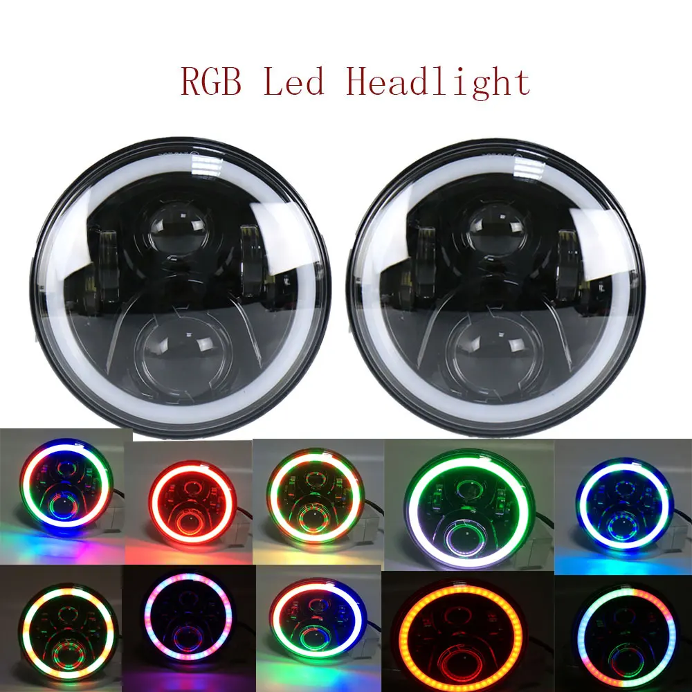 2018 2 шт круглые 7 дюймовые Автомобильные светодиодные мигающие RGB цветные фары 50