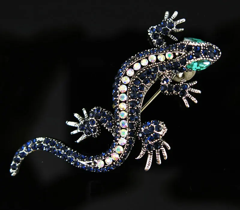 TianBo Стразы брошь ящерицы темно синего цвета тело зеленый глаз Gecko бижутерия