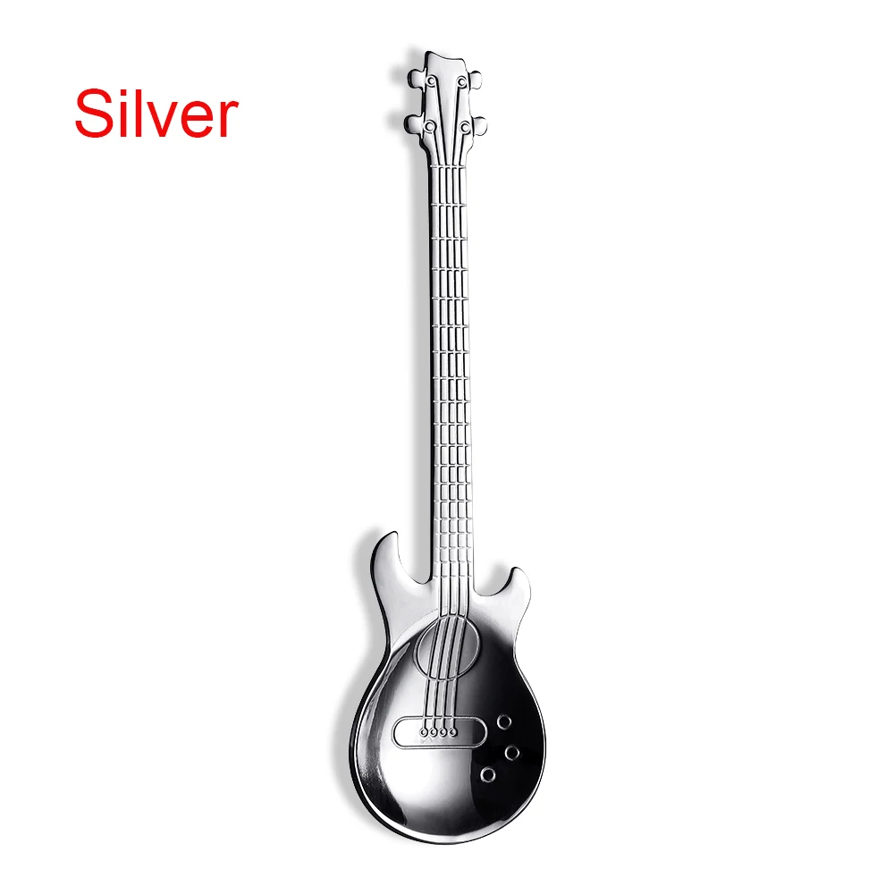 silver 1 шт. новая гитара кофейная ложка из нержавеющей стали Радужная ложка-мешалка для кофе холодный напиток чайные инструменты кухонные аксессуары - Цвет: silver