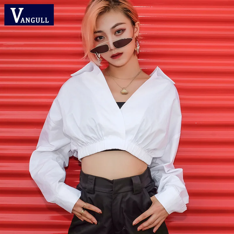 Vangull/Сексуальная Блузка с глубоким v образным вырезом белого цвета рубашка 2019