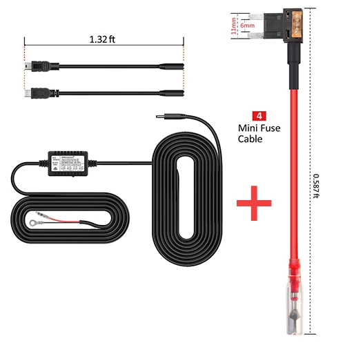 Mini Fuse Cable ZEROGOGO жесткий провод комплект DC 12 В 24 В до 5 В 2.0A DVR адаптер питания кабель Мини Micro USB Hardwire комплект для видеорегистратора/Автомобильный видеорегистратор/gps - Название цвета: Mini Fuse Cable