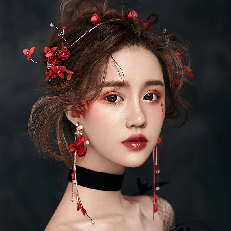 Женская свадебная повязка на голову с красными цветами | Украшения и аксессуары