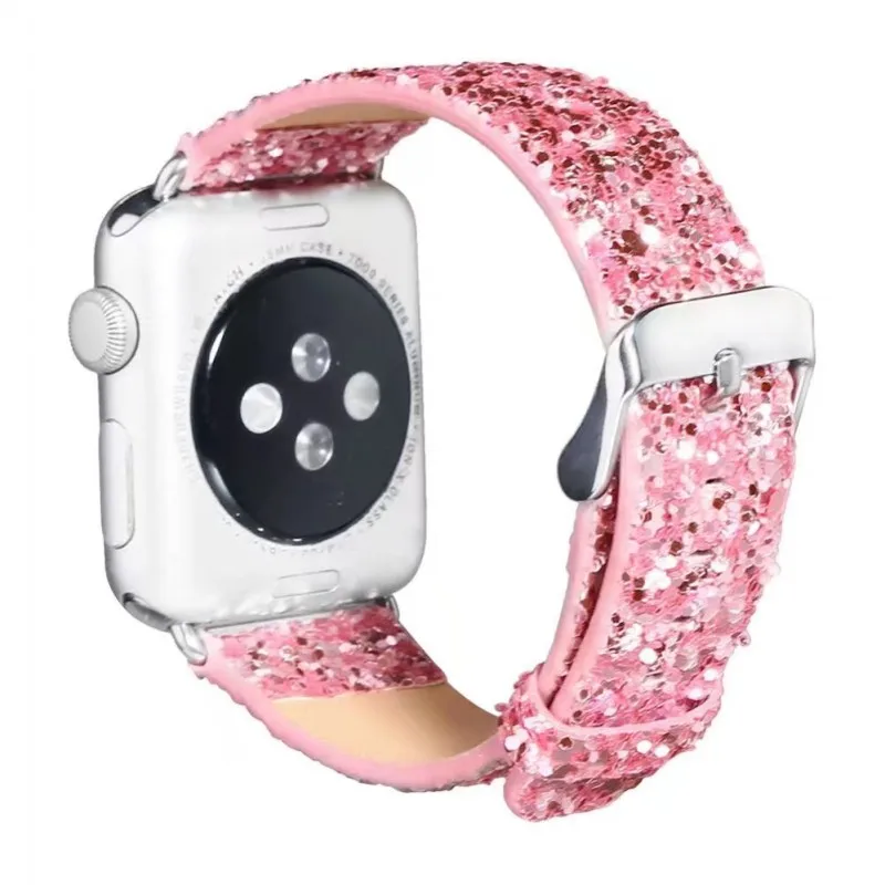 Шикарный Рождественский Блестящий ремешок из искусственной кожи для Apple Watch серии 5 4 3 2 1 ремень для iWatch 38 40 мм 42 44 мм Ремешки для наручных часов