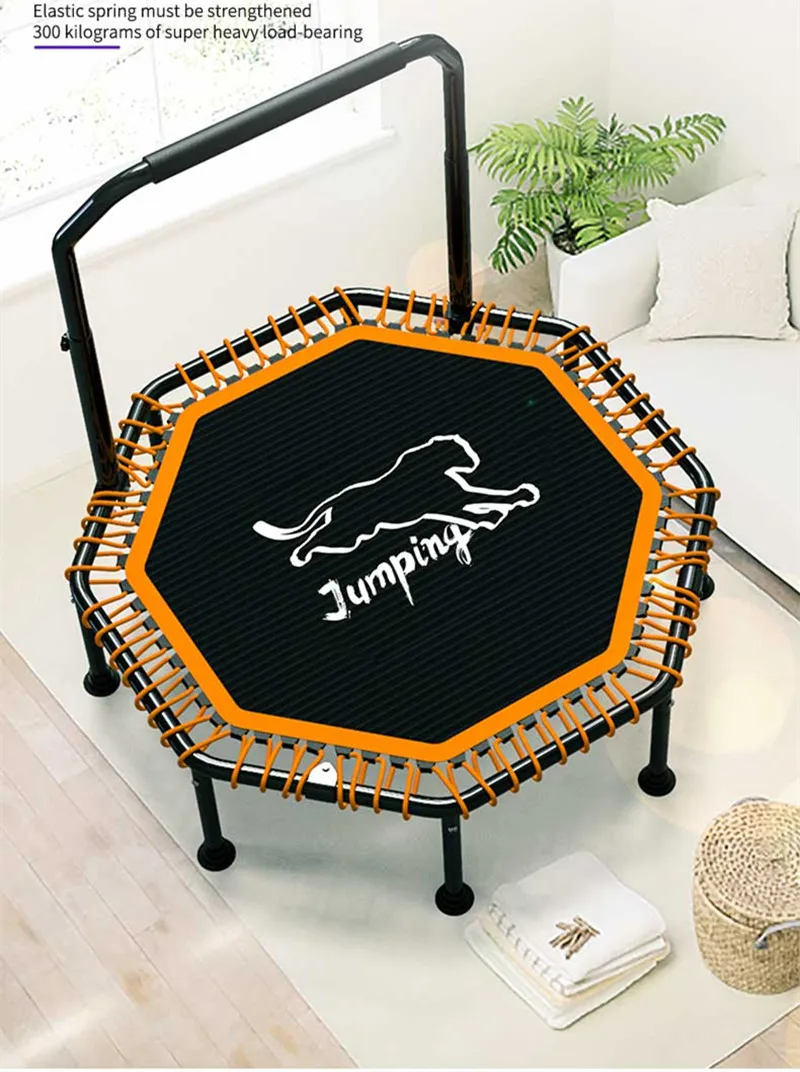 48" Silent Mini Trampoline with Adjustable Handle Bar Fitness Trampoline Bungee with Safety Handle House Trampoline