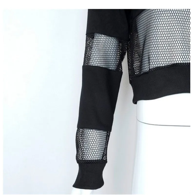 New 2016 Casual Round Neck Hedging Sweatshirt Women mesh Hollow Out Female Hoodies Loose All-Match Bottoming Sudaderas S~L |
