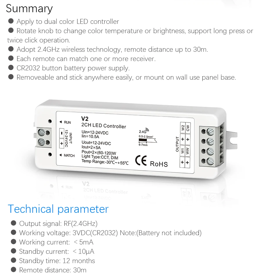 Светодиодный диммер CCT переключатель 12V 24V 10A 2CH WW CW двойной Цвет Светодиодные ленты светильник 2,4G Панель RF Беспроводной пультом дистанционного управления 12 регулятор напряжения