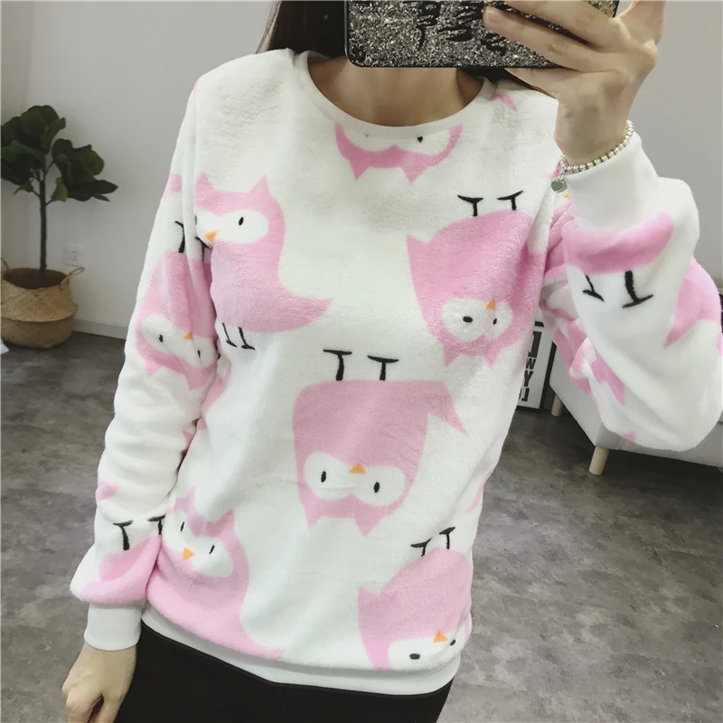 YANMUXI Harajuku с милыми заячьими ушками принт синий кофты kawaii хлопок длинным рукавом