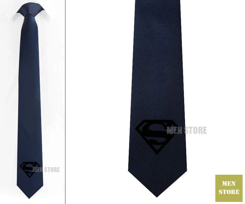 Navy tie Black logo Супер герой логотип Мужской Жаккардовый тонкий узкий галстук 6 см Галстук Свадебная вечеринка галстук для жениха запонки LK006M - Цвет: Navy tie Black logo