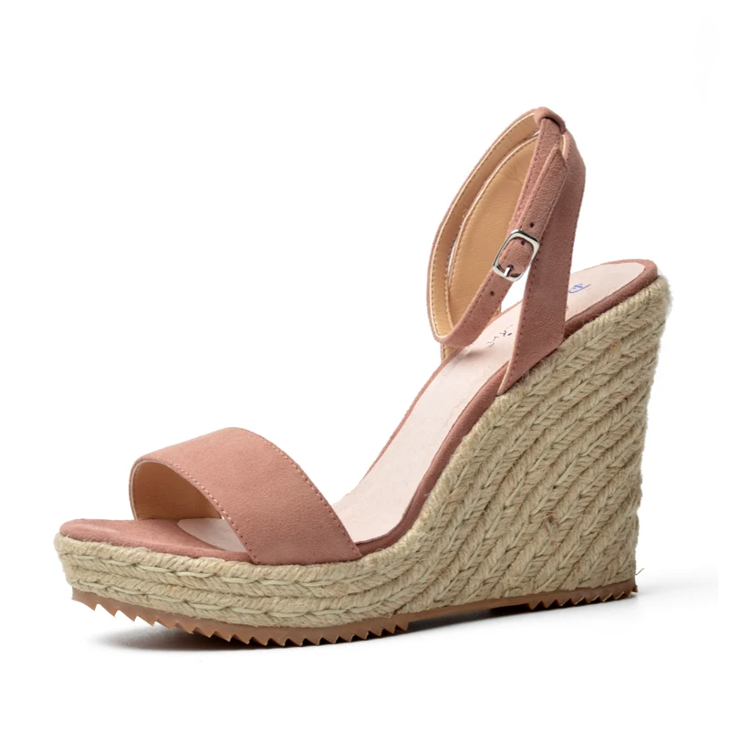 PINK SUEDE Donna-in/; Летние босоножки на платформе; женская обувь на танкетке из натуральной кожи на высоком каблуке; женская обувь с открытым носком; брендовая модная обувь; цвет черный, розовый, синий - Цвет: PINK SUEDE