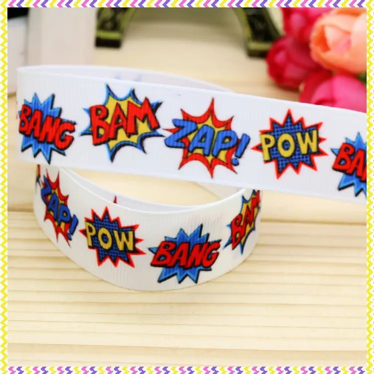 

New 7/8'' Free shipping pow bang printed grosgrain ribbon hair bow headwear party decoration wholesale OEM 22mm H3798