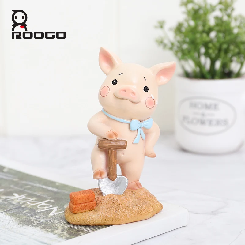 Roogo животные миниатюрные фигурки из смолы Милая Свинья для домашнего украшения