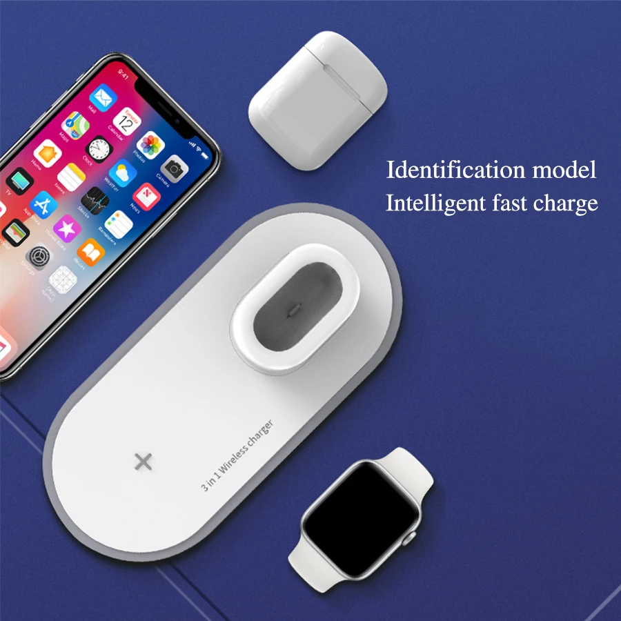 Беспроводное зарядное устройство 3 в 1 Qi для IPhone XR XS Max 8 Plus Apple Watch 2 4 AirPods быстрая