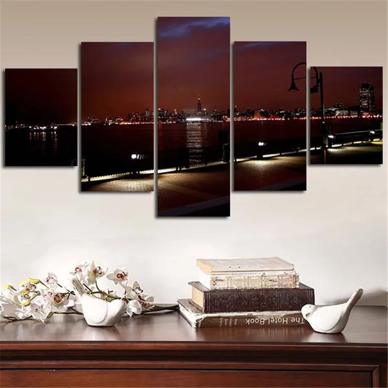 

2017 5Planes Canvas Art Picture Home Decor Poster Print Picture Night Of The Night River Wall Painting Paint For Living Room