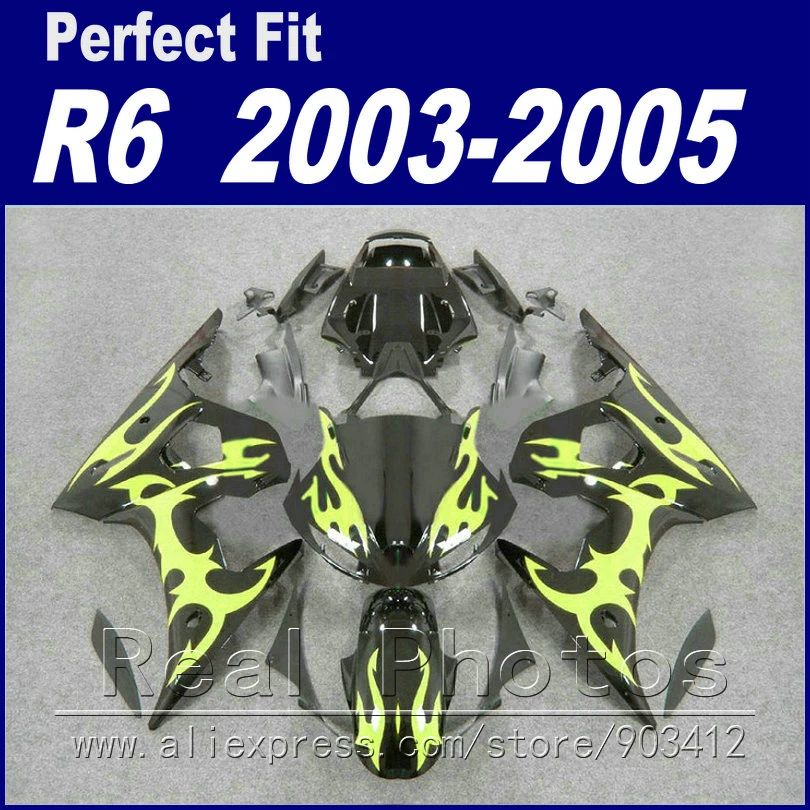 Высококачественный Кузов для YAMAHA R6 комплект обтекателей 2003 2004 2005 Желтый Пламя