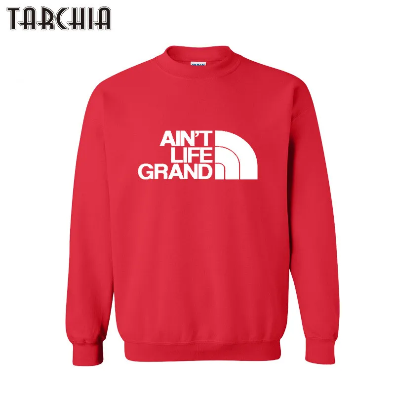 

TARCHIA Men Hoodies AIN'T LIFE GRAND Letter Printed Long Sleeve Hooded Sweatshirt Top Men Loose Casual Hoodies Blouse Jacket