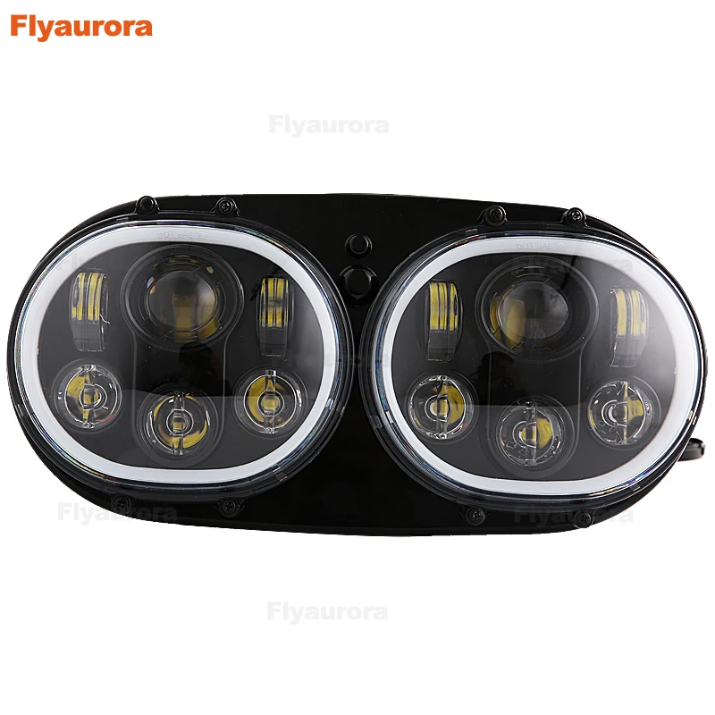 

Motorcycle LED Headlight with White Halo Ring For Motorcycle Road Glide LED Headlamp light with Daytime Running Light Flyaurora