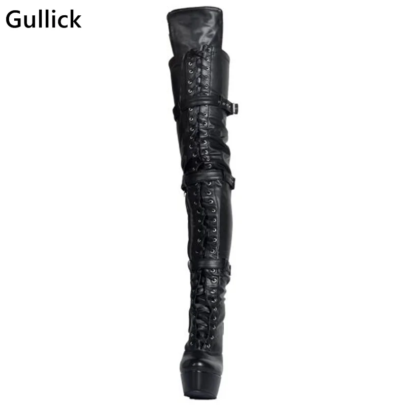 Сапоги Gullick выше колена женские для ночного клуба пикантные на платформе с
