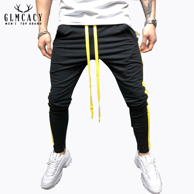 Сбоку полосой Drawstring Для мужчин трек Штаны контраст Цвет карандаш хип-хоп уличной