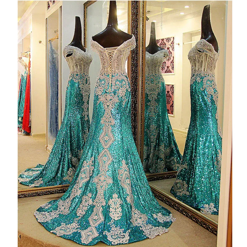 Женское вечернее платье русалка зеленое элегантное с блестками модель 100%|prom