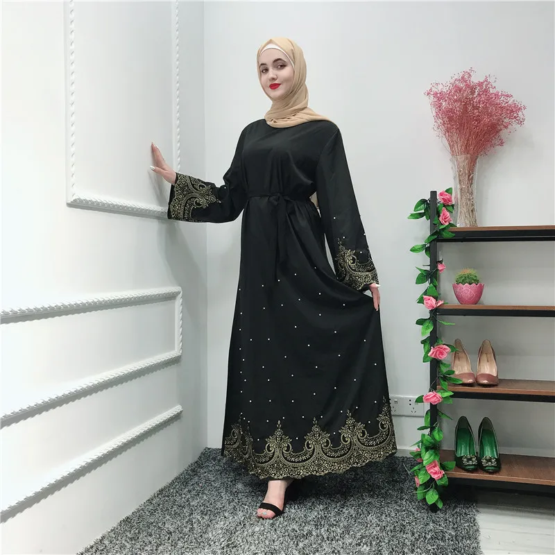 Мусульманское платье макси с вышивкой и бисером длинное кимоно|Мусульманская