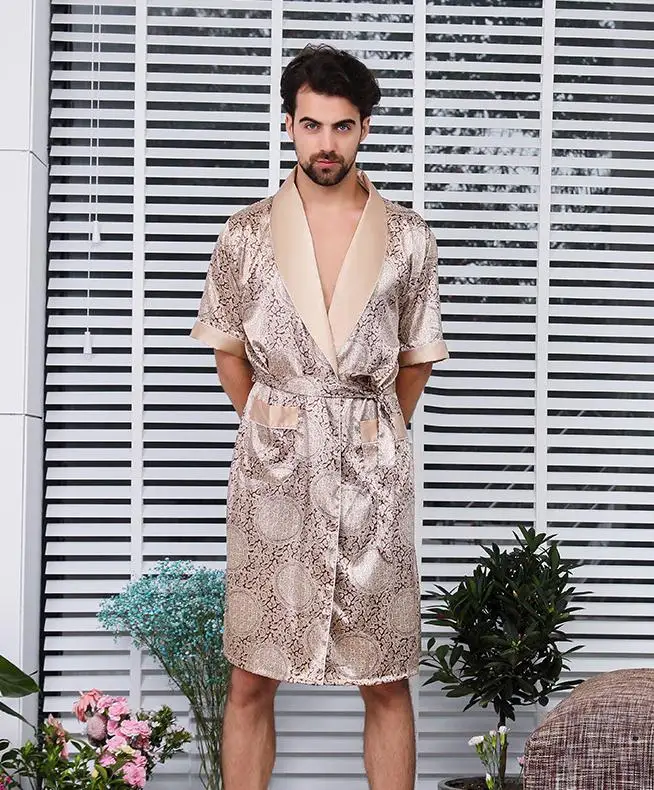 robe 5 Шелковистые повседневные спальные халаты мужские кимоно Летние Элегантные удобные мягкие домашние халаты юката Мужская домашняя одежда для мужчин - Цвет: robe 5