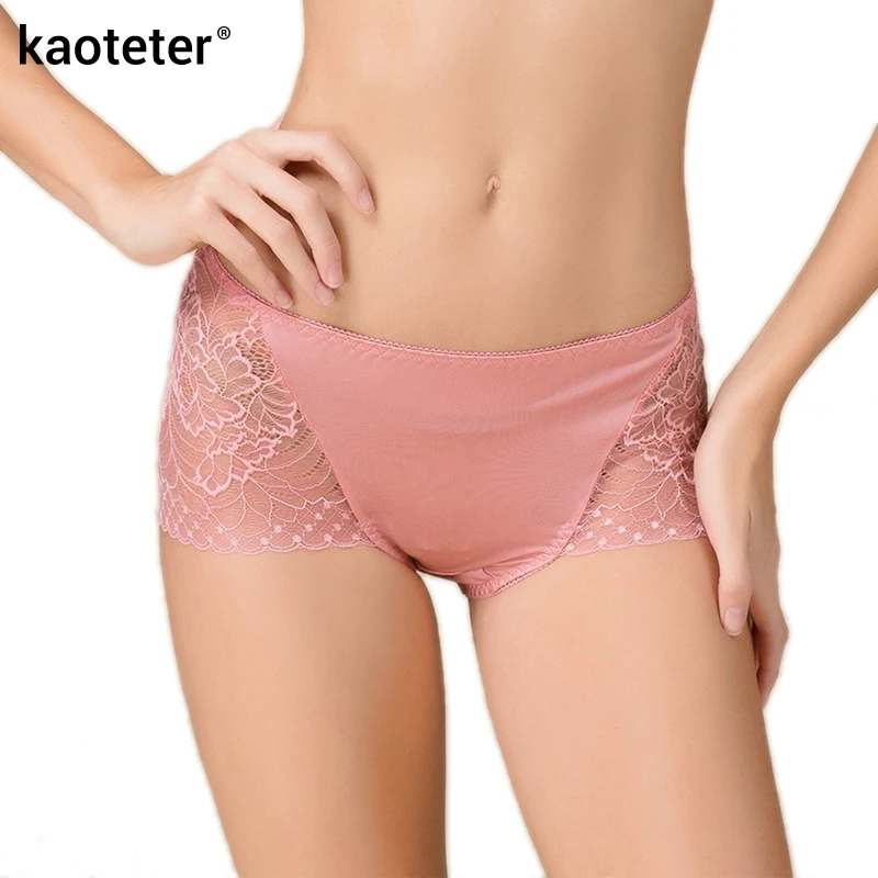 100% чистый шелк женские шорты сексуальные кружевные простые трусики бесшовные