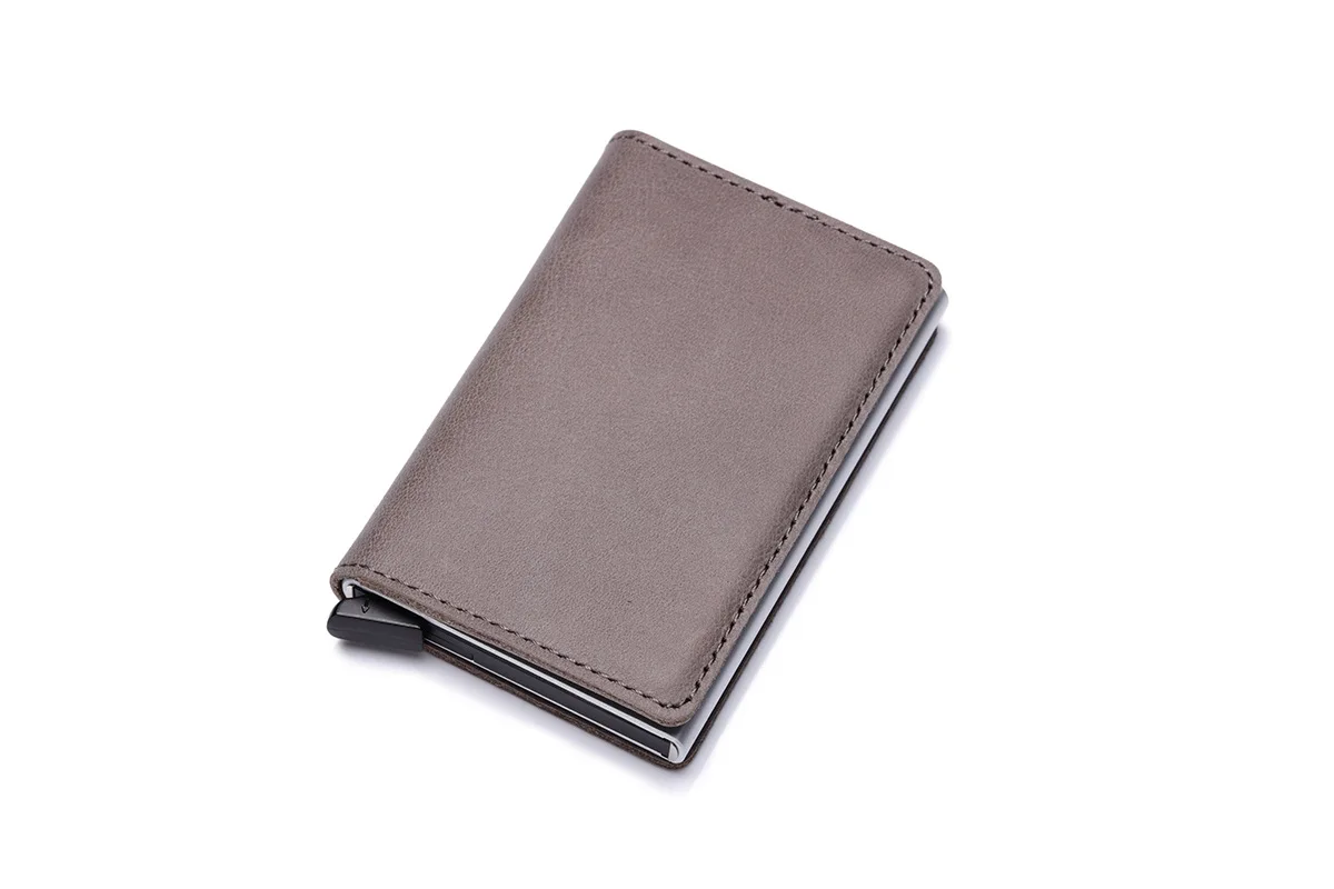 Light gray kz11988 Bycobecy модный бизнес-держатель для карт унисекс кожаный мужской RFID алюминиевый тестовый кошелек органайзер для карт чехол для банковских карт - Цвет: Light gray kz11988