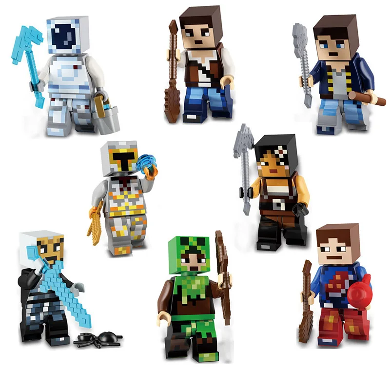 8 шт./лот Minecrafted стиль строительный блок зомби Стив пигман Alex Enderman Скелет опасная