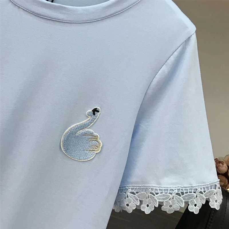 Женское Сетчатое платье-футболка с вышивкой лебедя кружевное платье коротким