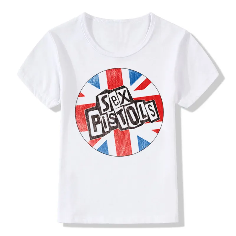 Мальчик и девочка печати панк рок Sex Pistols футболка Дети с коротким рукавом группа