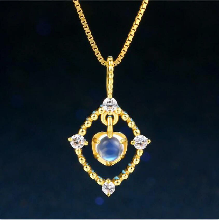 925 sterling silver jewelry natural naked moonstone pendant necklace fashion light luxury t0124 | Украшения и аксессуары