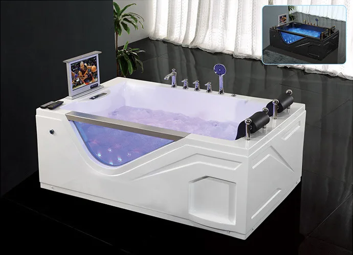 High quality glass bathroom Acrylic Whirlpool Massage Bathtub with TV |