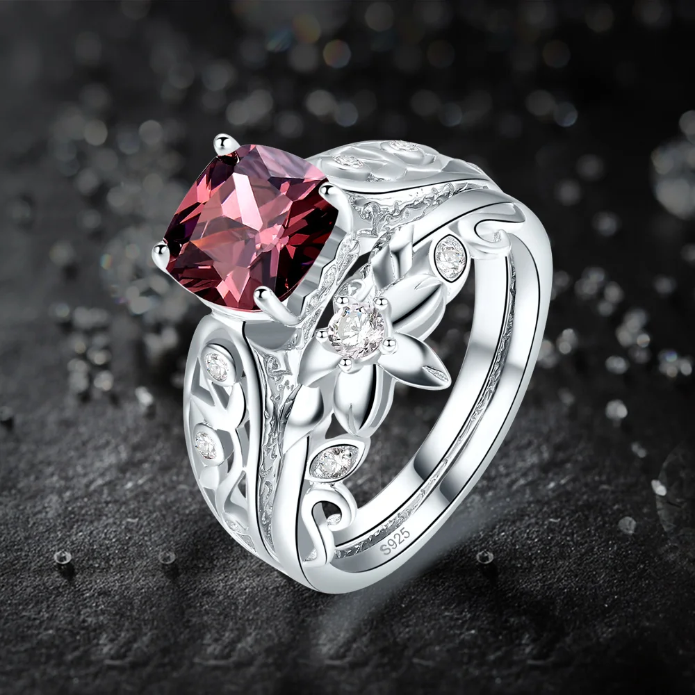 Jrose Square 4.3ct Спессартин Гранат &amp Белый CZ обручальные кольца из настоящего серебра