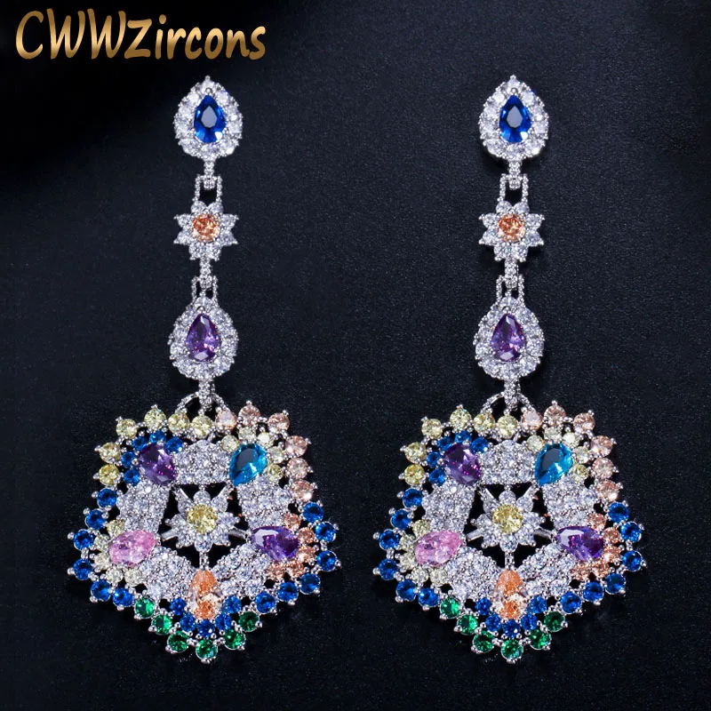 CWWZircons роскошные разноцветные кубического циркония длинные большие капли серьги Высокое качество для женщин CZ костюм ювелирные изделия CZ353