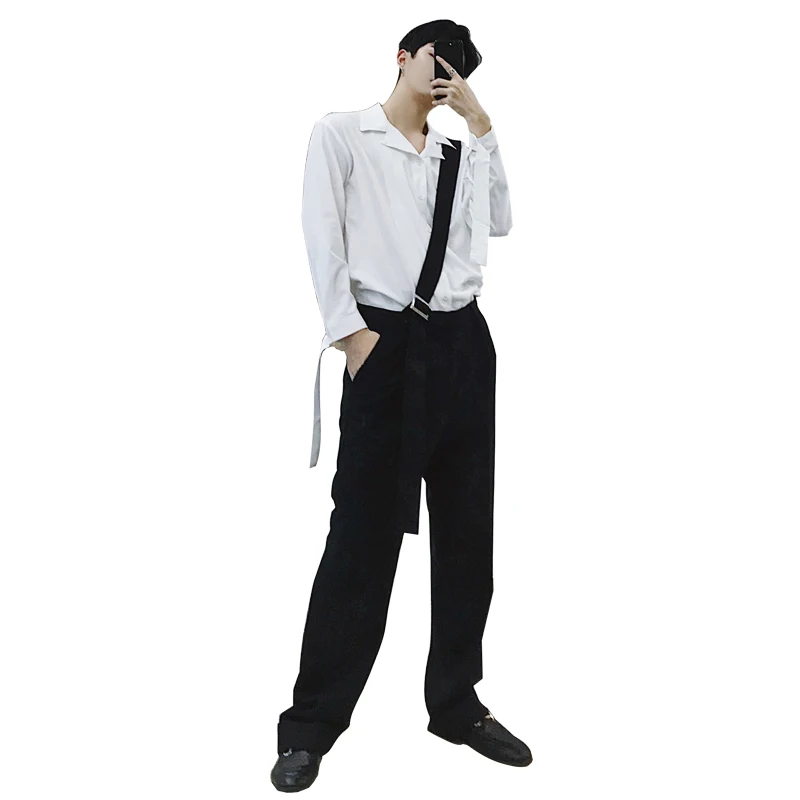 

S-6XL!2019 spring and autumn style personalized suspenders for men loose wide leg casual pants straight trousers youth suit pant