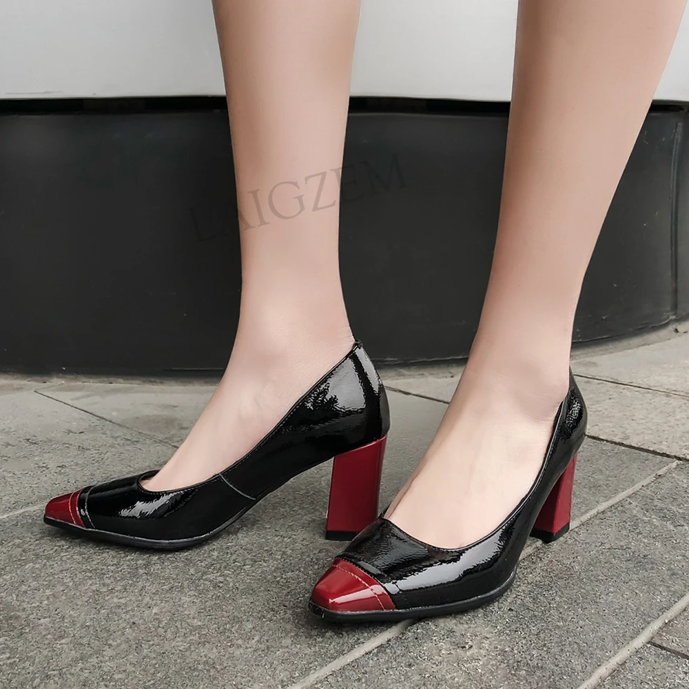 LAIGZEM/женские туфли из натуральной кожи с острым носком удобные пэчворком большие