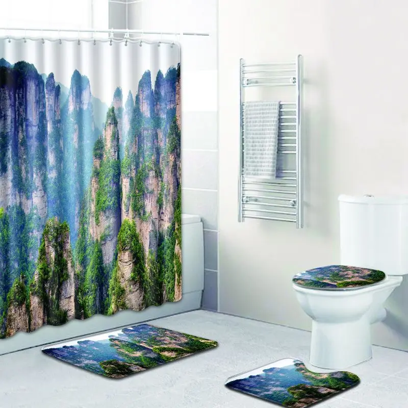 Cliff View 4 шт. занавески для душа 3D ковер набор ванной коврик Противоскользящие
