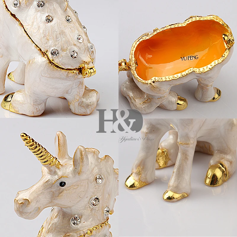 H& D Unicorn маленькая коробка для безделушек на шарнирах, ювелирная фигурка животного, коллекционная коробка, держатель для серег для девочек, украшение для стола