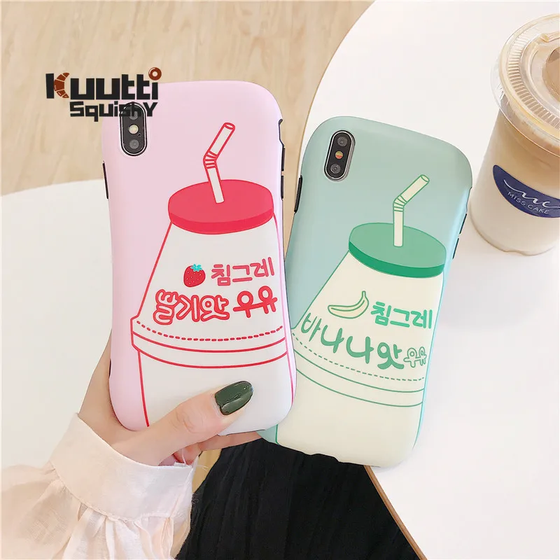Kuutti Squishy Cute Korean Strawberry Bottle Printing Curve Phone Cases for iPhone 6 6s 7 8 Plus X XR XS Max Cover iphone xr |