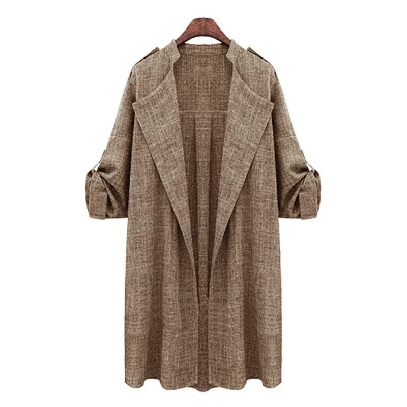 CAMEL Fashion Womens Autumn Lapel Trench Coat New Arrived Elegant Casual Open Stitch Loose Plus XL-5XL Outerwear Overcoat - Цвет: CAMEL