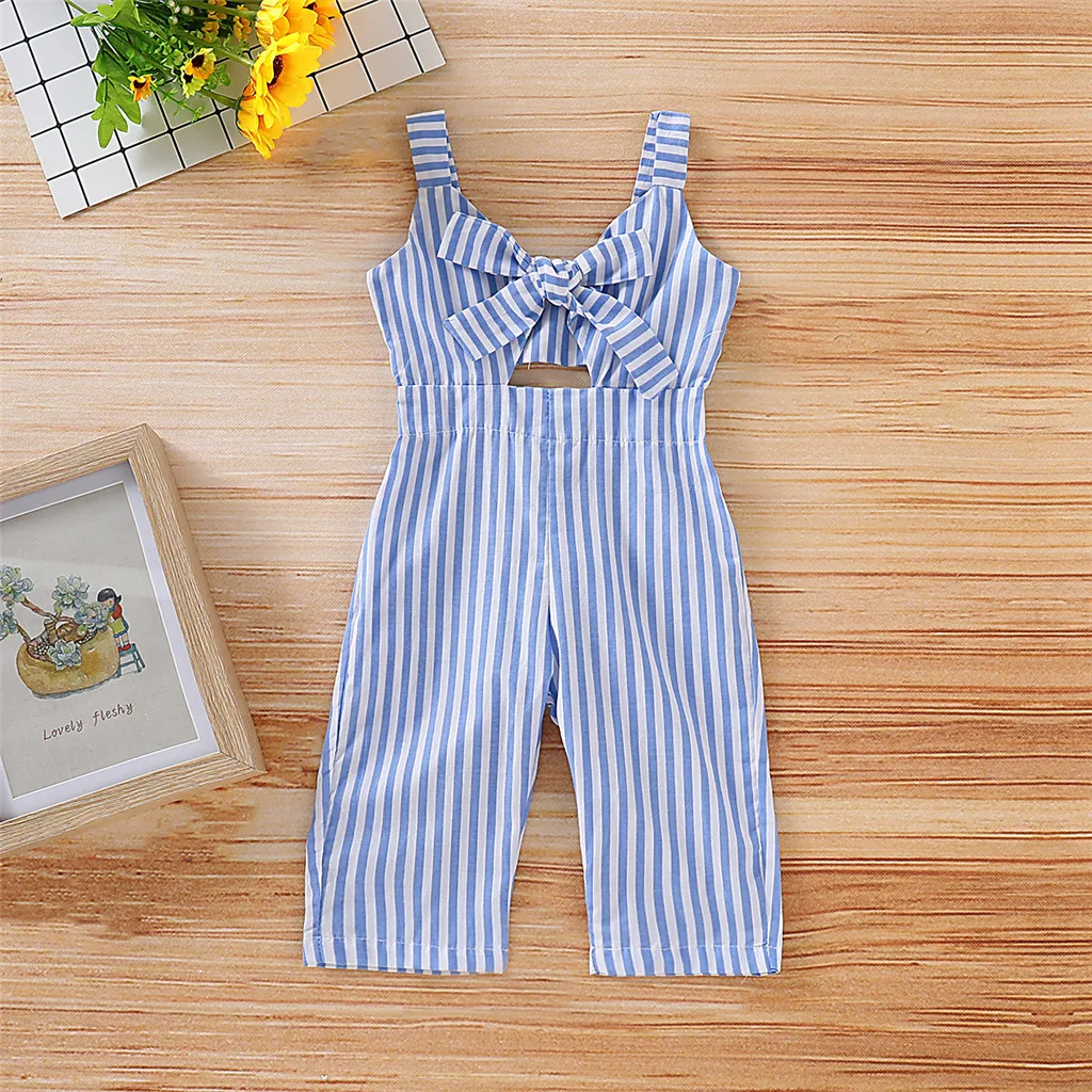 

Girls Sleeveless Halter Backless Striped Jumpsuit Girls Sleeveless Backless Striped Overall Jumpsuit Pants Outfit 2021 new