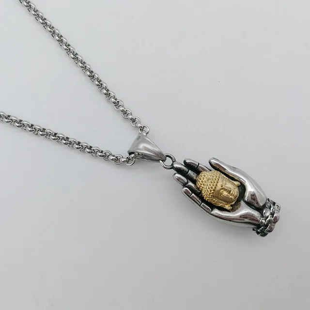 HOOK chain Новинка, 2 тона, 316L, нержавеющая сталь, буддизм, Будда, ручная подвеска, ожерелье, мужская религия, Будда, буддизм, ожерелье, религиозное - Окраска металла: HOOK chain