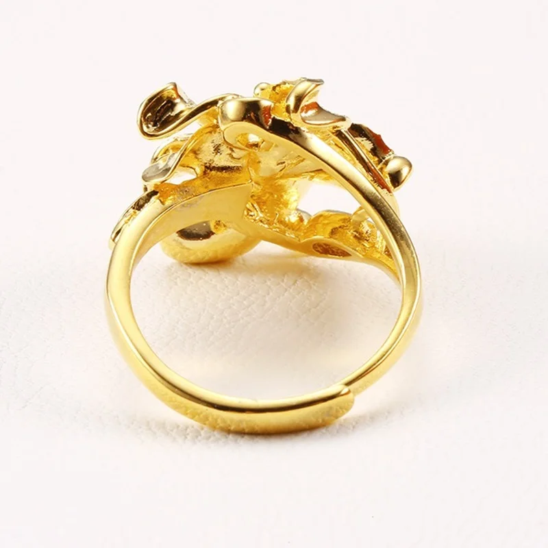 

OMHXFC Wholesale European Fashion Woman Girl Bridal Party Birthday Wedding Gift Vintage Flower Resizable 18KT Gold Ring EJ21