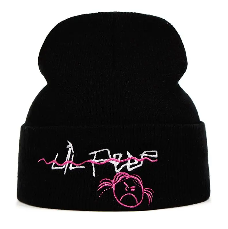 Черный Lil Peep Beanie вязанная шапка с вышивкой xxxtentacion lil. peep Love Мужская и женская вязаная шапка черепки теплая зимняя унисекс Лыжная хип-хоп шапка - Цвет: Черный