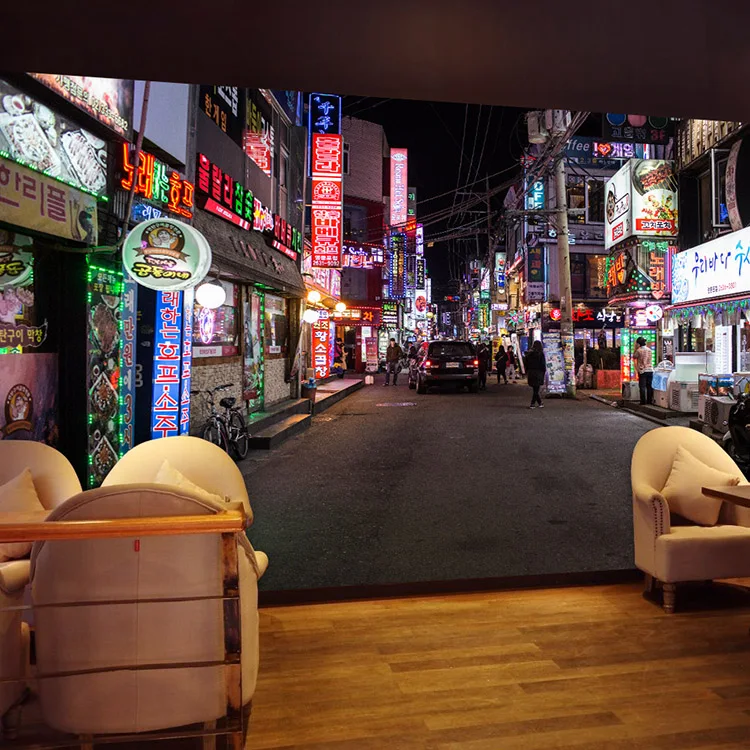 

Custom mural 3D Korea Night Snack Street mural coffee house tea house restaurant background wall living room TV wallpaper mural