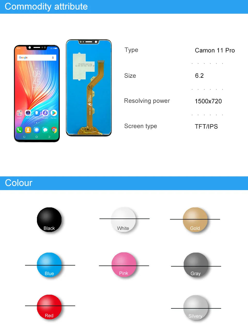 6,2 ''Полный ЖК-дисплей для Tecno Camon 11 Pro CF8 ЖК-дисплей кодирующий преобразователь сенсорного экрана в сборе для Tecno Camon 11Pro CF8 запасные части