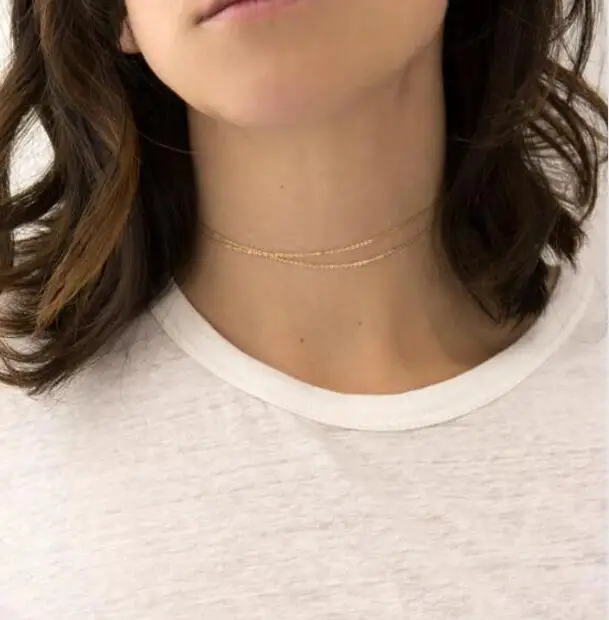 N815 Готическая панк мода простой двухслойный металлический цепочки статья клавикулярное ожерелье леди короткий шеи ювелирных изделий на.