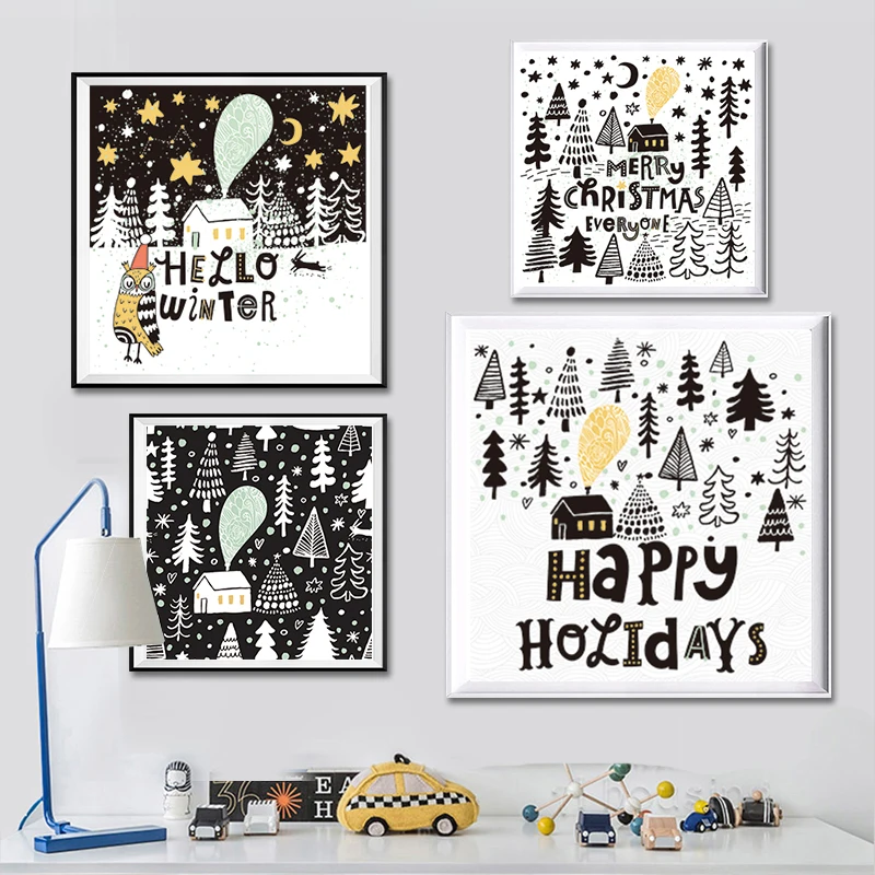 Рождественская елка дом скандинавский мультфильм искусство украшение детской